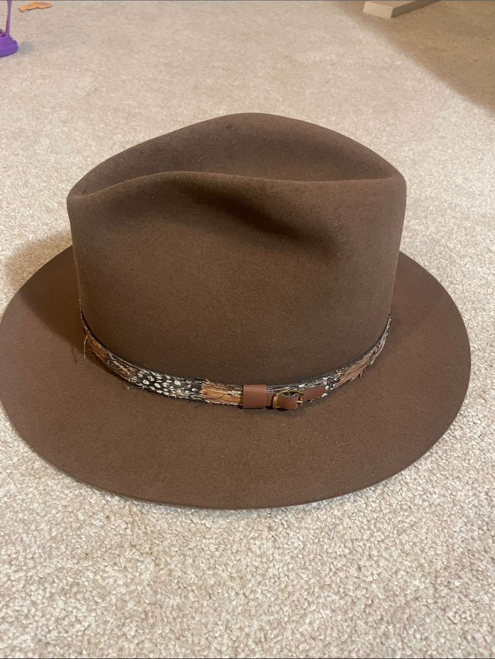 Vintage Royal Stetson Brown Fur Felt Fedora Hat 7 3/8 R Feather Band